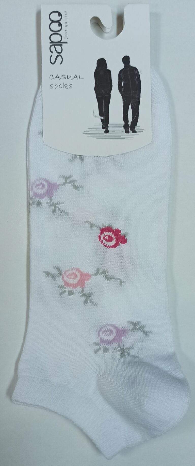 Γυναικείες κοφτές κάλτσες με σχέδιο flower Sapoo casual socks βαμβακερές 4122 λευκό