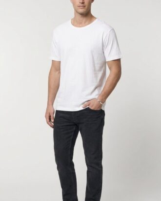 Ανδρικό βαμβακερό μπλουζάκι T-Shirt με κοντό μανίκι και λεπτή λαιμόκοψη SAPOO 401 λευκό