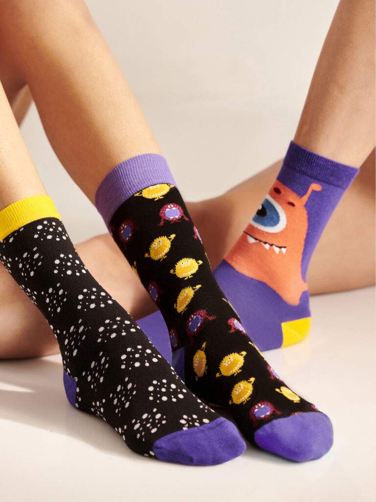 Κάλτσες σχέδιο Walk. Βαμβακερές unisex κάλτσες monster socks BS-2 multicolor