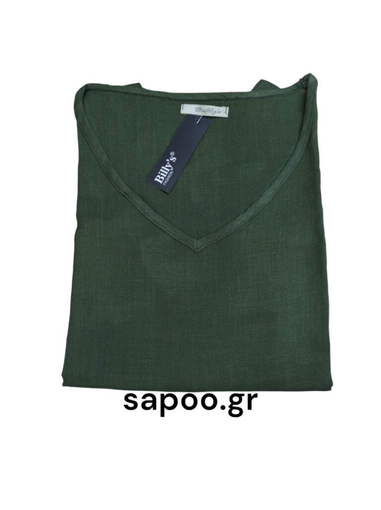 Βαμβακερό φόρεμα μονόχρωμο MIDI με φτερό Billysfashion 23068 λαδί