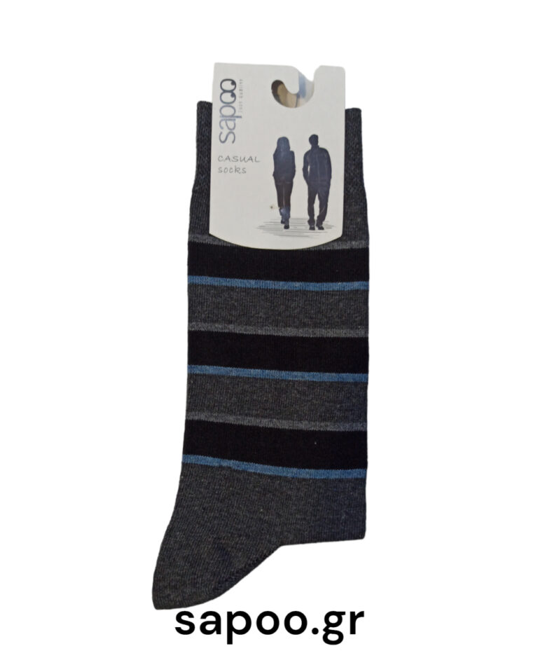 Βαμβακερές κάλτσες ριγέ σχέδια ανδρικές sapoo casual socks 1037 ανθρακί