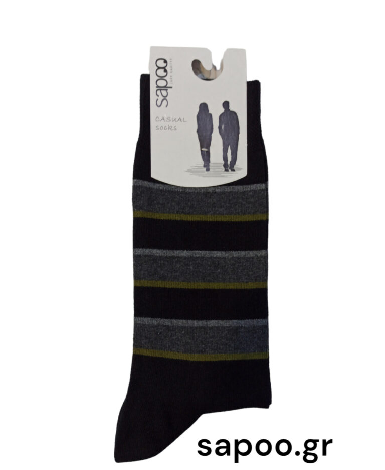 Βαμβακερές κάλτσες ριγέ σχέδια ανδρικές sapoo casual socks 1037 μαύρο