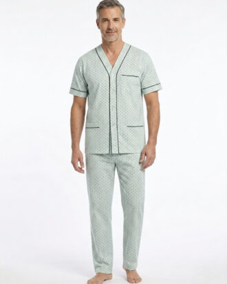 Πυτζάμα κουμπωτή λεπτή βαμβακερή με κοντό μανίκι και μακρύ παντελόνι ΝΙΚΗΦΟΡΟΣ 26s-1612-2 βεραμάν