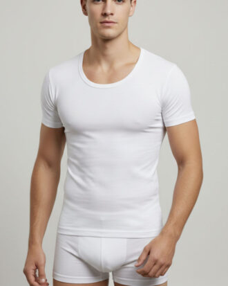 Φανέλα κοντό μανίκι ανδρών με ανοικτό λαιμό και ρεβέρ στο μπράτσο 100% βαμβάκι SAPOO S202 λευκό