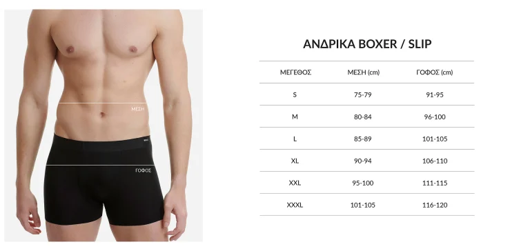 Μεγεθολόγιο WALK sizefinder men boxer ανδρικά μπόξερ