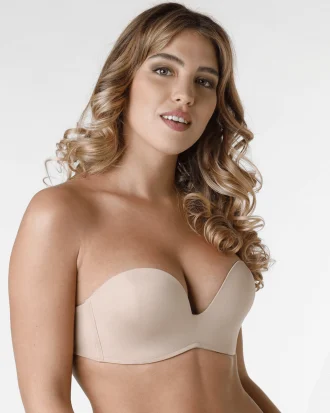 WONDERBRA σουτιέν στράπλες ενισχυμένο. Ultimate Body Micro Strapless Push-up WONDERBRA W032D μπεζ