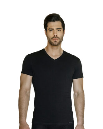 Guy Laroche T-Shirt "V-neck". Ανδρικό T-Shirt βαμβάκι-ελαστάν 3106 μαύρο