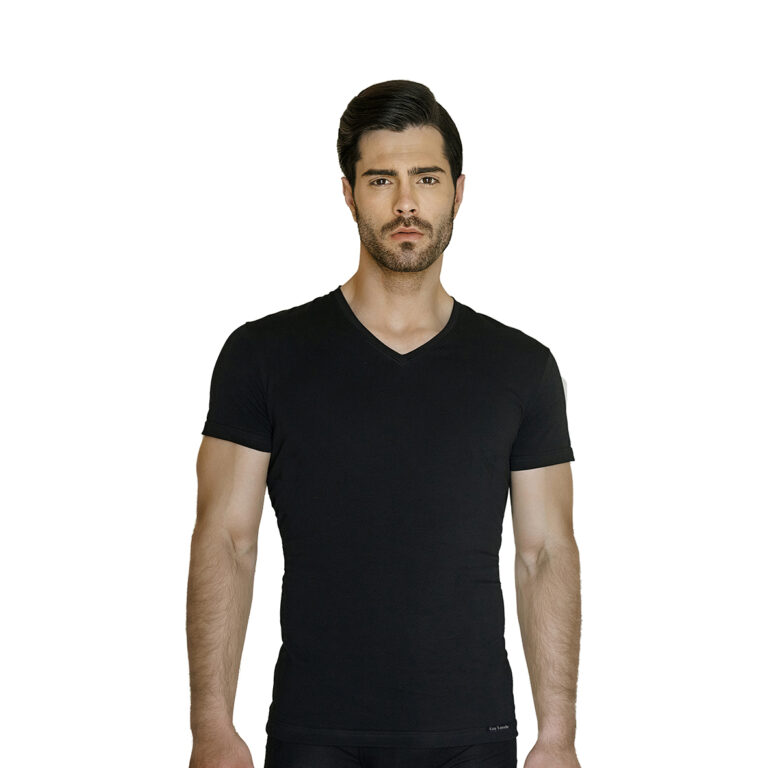 Guy Laroche T-Shirt "V-neck". Ανδρικό T-Shirt βαμβάκι-ελαστάν 3106 μαύρο