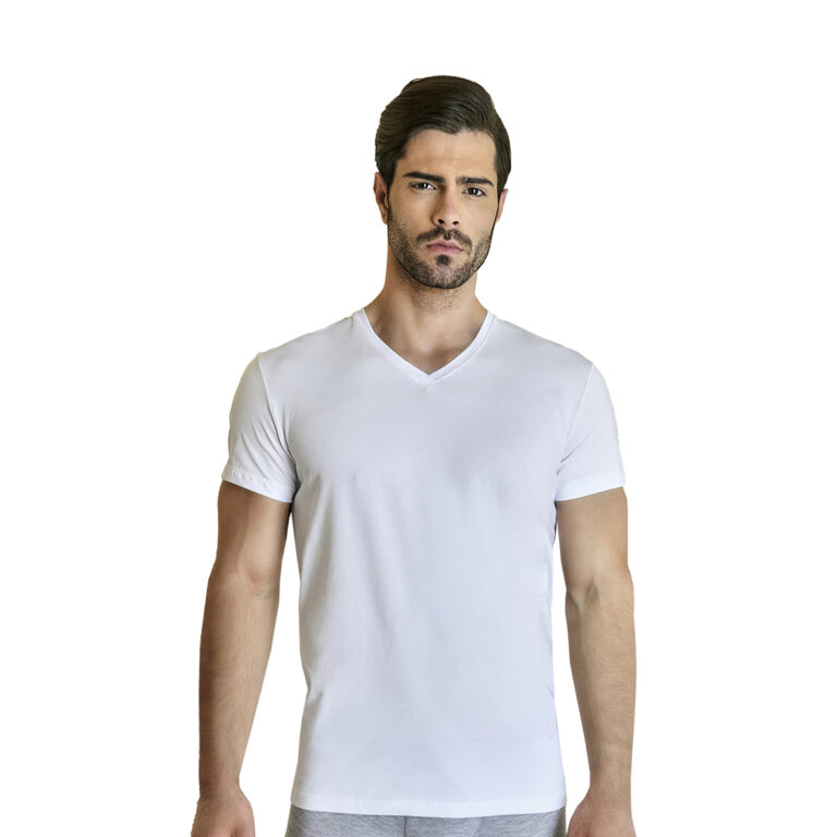 Guy Laroche T-Shirt "V-neck". Ανδρικό T-Shirt βαμβάκι-ελαστάν 3106 λευκό