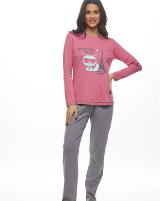 Γυναικεία πυτζάμα Galaxy 100% βαμβάκι 818-25 σάπιο μήλο- γκρι