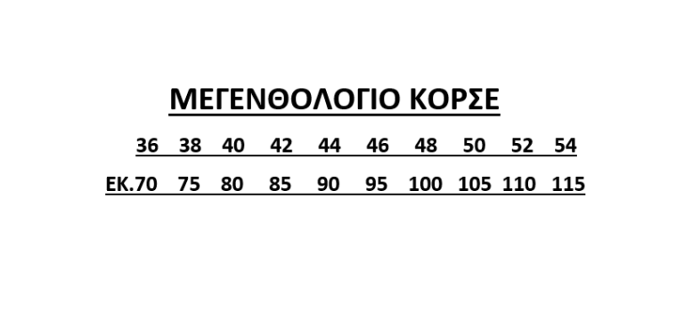 KK Form sizeguide μεγεθολόγιο