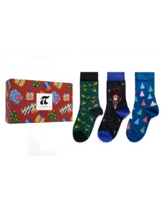 Χριστουγεννιάτικες κάλτσες ΠΟΥΡΝΑΡΑ βαμβακερές ως τη μέση της γάμπας. 3 ζεύγη σε μοναδικό Gift Box. ΠΟΥΡΝΑΡΑ 4250