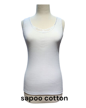 Γυναικεία φανέλα χωρίς μανίκι με δαντέλα 100% βαμβάκι SAPOO 621 λευκό
