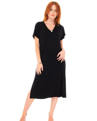 Μαύρο φόρεμα κοντό μανίκι ζαπονέ βισκόζ Billysfashion 25007 μαύρο