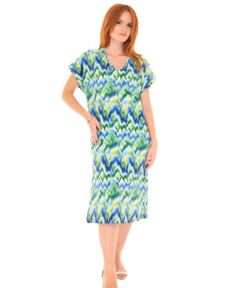 Φόρεμα κοντό μανίκι ζαπονέ βισκόζ εμπριμέ Billysfashion 25008 multicolor1