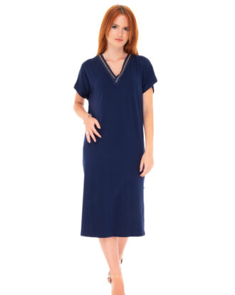 Φόρεμα κοντό μανίκι ζαπονέ βισκόζ Billysfashion 25009 μπλε