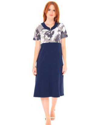 Φόρεμα κοντομάνικο βισκόζ δίχρωμο Billysfashion 25032 μπλε