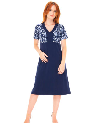 Φόρεμα κοντομάνικο βισκόζ δίχρωμο Billysfashion 25034 μπλε