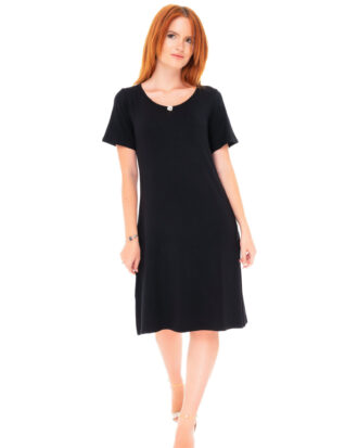 Γυναικείο μαύρο φόρεμα κοντομάνικο βισκόζ Billysfashion 25035 μαύρο