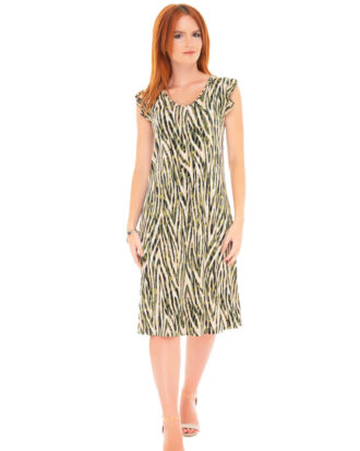 Γυναικείο φόρεμα αμάνικο με φτερό βισκόζ Billysfashion 25039 εμπριμέ