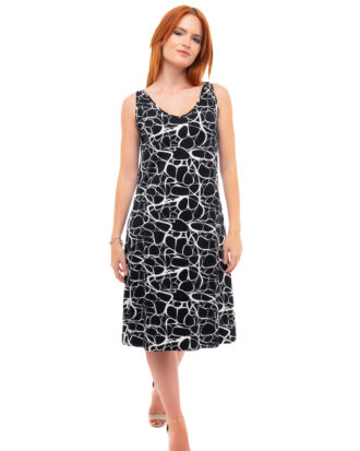 Γυναικείο μαυρόασπρο φόρεμα αμάνικο βισκόζ Billysfashion 25046 εμπριμέ μαύρο-άσπρο