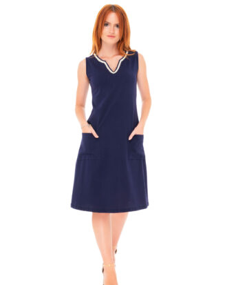 Αμάνικο φόρεμα 100% βαμβακερό με τσέπες Billysfashion 25116 μπλε