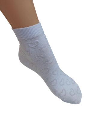 Γυναικείες ημίκοντες κάλτσες βαμβακερές με ανάγλυφο σχέδιο καρδούλες sapoo 3154 λευκό
