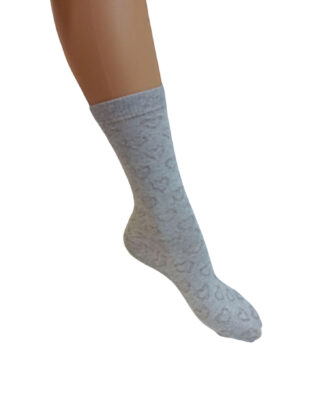 Βαμβακερές γυναικείες κάλτσες ως τη μέση της γάμπας με ανάγλυφο σχέδιο καρδούλες sapoo 4541 γκρι