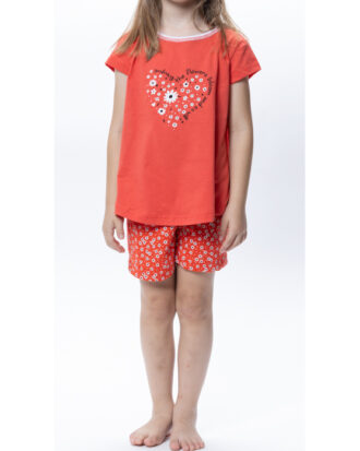 Βαμβακερή πυτζάμα κορίτσι εφηβική καλοκαιρινή 100% βαμβάκι GALAXY 328-25 κοραλί