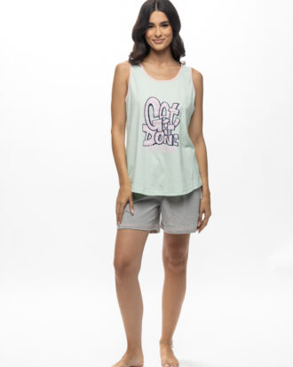 Γυναικεία πυτζάμα βαμβακερή GALAXY χωρίς μανίκι σορτς 609-25 βεραμάν