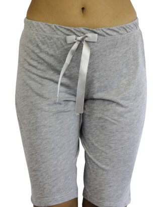 Βαμβακερή βερμούδα πυτζάμας GALAXY. Γυναικείο κοντό παντελόνι ως το γόνατο με διακοσμητικό φιόγκο 100% βαμβάκι 645 γκρι μελανζέ