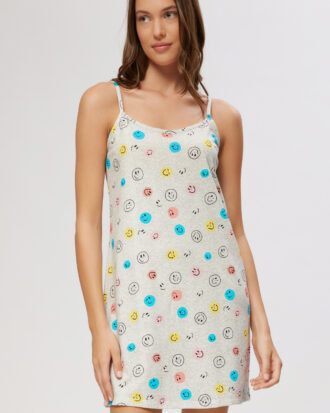 Γυναικείο βαμβακερό νυχτικό ραντάκι κοντό 100% βαμβάκι MINERVA 53119 smiles