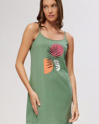 Γυναικείο βαμβακερό νυχτικό ραντάκι κοντό 100% βαμβάκι MINERVA 53145 χακί