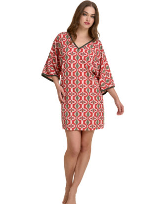 Φόρεμα Primavera ριχτό ζαπονέ μανίκι εμπριμέ ΕΘΝΙΚ σταθερό ύφασμα soft touch M205