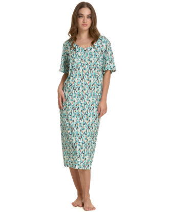 Primavera μακό νυχτικό με κοντό μανίκι. Εμπριμέ με πατιλέτα. 50%βαμβάκι-50%μοντάλ M268 βεραμάν