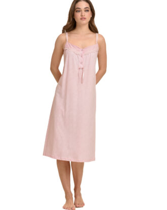 Primavera βαμβακερό νυχτικό μακό με λεπτό ραντάκι. Εμπριμέ με διπλή τιράντα και στενή δαντέλα στο στήθος. 100% βαμβάκι M296