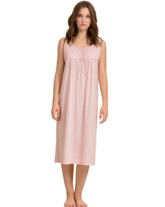 Primavera βαμβακερό νυχτικό μακό χωρίς μανίκι. Αμάνικο εμπριμέ με δαντέλα. 100% βαμβάκι M298