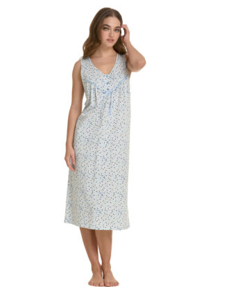 Primavera βαμβακερό νυχτικό μακό χωρίς μανίκι. Αμάνικο εμπριμέ με ρέλι. 100% βαμβάκι M314