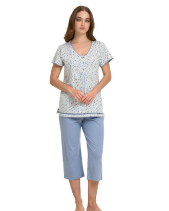 Primavera πυτζάμα κάπρι κοντομάνικη. Γυναικεία βαμβακερή μακό πυτζάμα σετ εμπριμέ 100% βαμβάκι M340