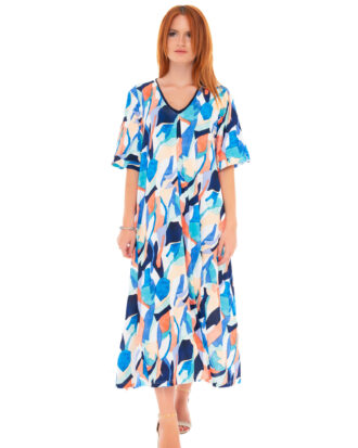 Φόρεμα MAXI εμπριμέ oversized με ριχτό μανίκι Billysfashion 25016 multicolor1