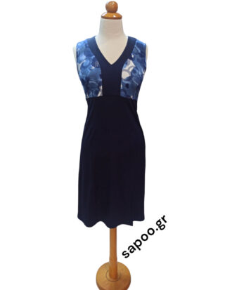 Γυναικείο φόρεμα αμάνικο βισκόζ με εμπριμέ μπούστο Billysfashion 25033-2 μπλε