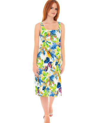 Γυναικείο φόρεμα αμάνικο βισκόζ με φαρδιά ράντα Billysfashion 25042 εμπριμέ