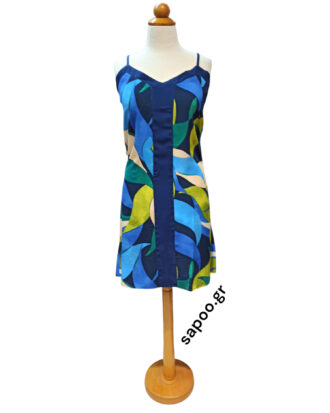 Βαμβακερό φόρεμα ποπλίνα με ραντάκι εμπριμέ Billysfashion 25067 multi