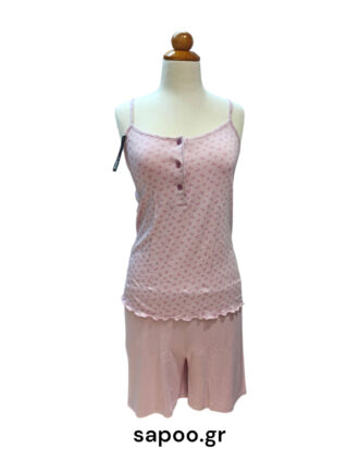 Γυναικεία πυτζάμα ραντάκι baby doll εμπριμέ viscose Billysfashion 25124 πούδρα