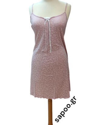 Νυχτικό ραντάκι εμπριμέ viscose Billysfashion 25137-1 πούδρα