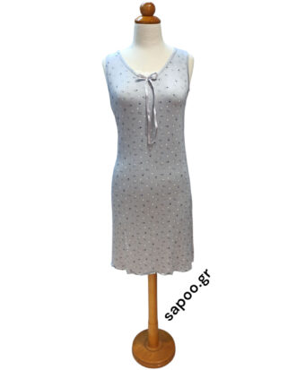 Καλοκαιρινό νυχτικό χωρίς μανίκι εμπριμέ. Γυναικείο αμάνικο νυχτικό ως το γόνατο σε ελαφρύ, δροσερό ύφασμα Billysfashion 25139-1 γκρι