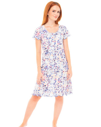 Καλοκαιρινό νυχτικό κοντό μανίκι εμπριμέ. Γυναικείο κοντομάνικο νυχτικό ως το γόνατο σε ελαφρύ, δροσερό ύφασμα viscose Billysfashion 25160 multi