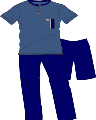 Πυτζάμες μεγάλα μεγέθη. Καλοκαιρινή βαμβακερή ανδρική πυτζάμα σετ 2 παντελόνια Billy Β634 υπερμέγεθος ίντιγκο-μπλε