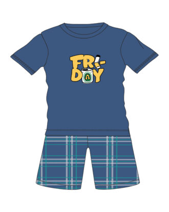 Ανδρικές πυτζάμες μεγάλα μεγέθη. Καλοκαιρινή βαμβακερή ανδρική πυτζάμα κοντό μανίκι κοντό παντελόνι βερμούδα Billy Β636 υπερμέγεθος ίντιγκο