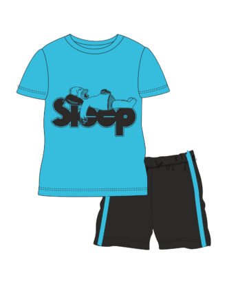 Εφηβική πυτζάμα κοντό μανίκι για αγόρι 100% βαμβακερή Natura 25-4057 τυρκουάζ-μαύρο